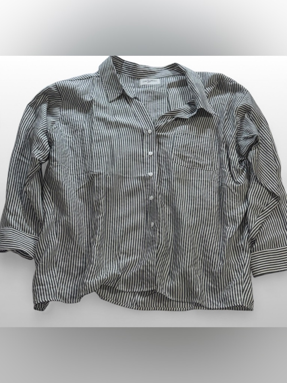 Carly Jean Los Angeles Striped Button Down Blouse Women’s Large Tencel Shirt